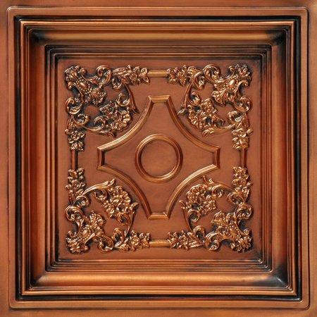 FROM PLAIN TO BEAUTIFUL IN HOURS British Sterling Faux Tin/ PVC 24-in x 24-in 10-Pack Antique Copper Coffered Drop Ceiling Tile, 10PK DCT03ac-24x24-10